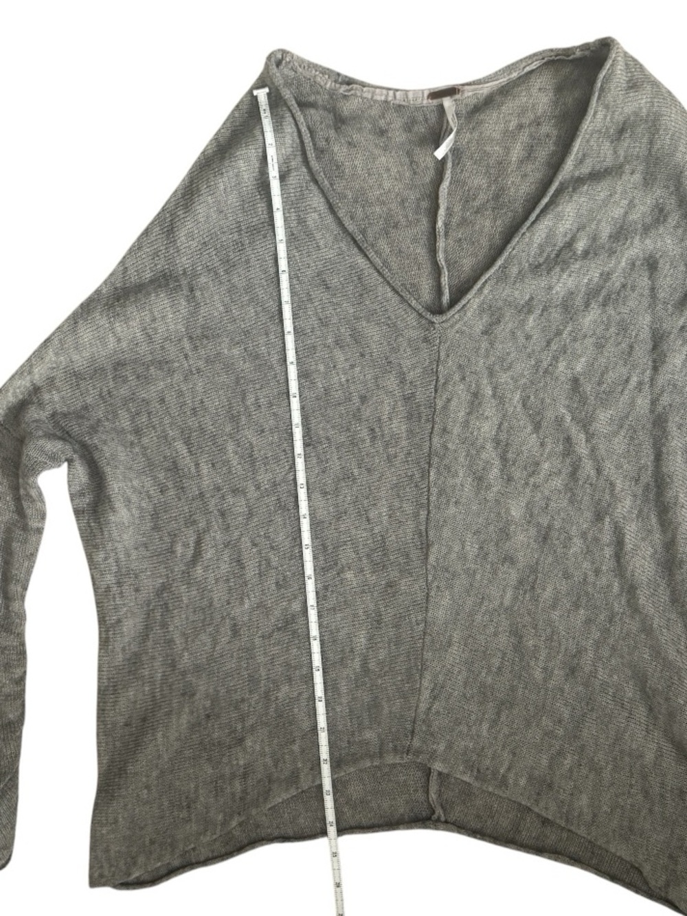 Free People Sadie Dolman Gray Deep V-Neck Wool Lightweight Knit Sweater - Picture 8 of 9